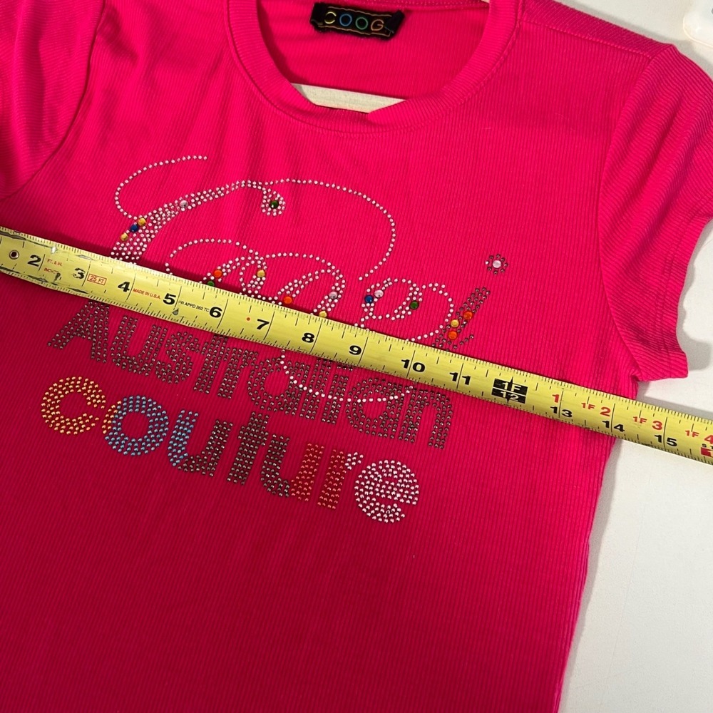 Coogi Y2K T-Shirt Womens L Hot Pink Short Sleeve Stretch Rhinestone Ribbed USA - Picture 6 of 8